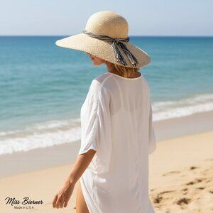 Miss Bierner Vintage Wide Brim Straw Hat With Twisted Ribbon Tie Made In USA